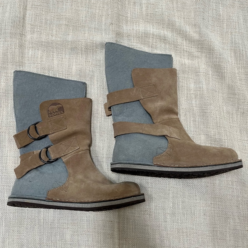 Sorel Brown Suede and Gray Felt Boots Size 5 W/ 37.3